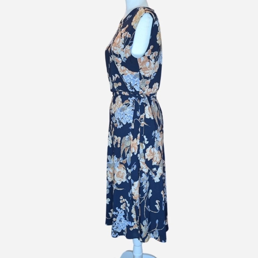 Pre-owned Ralph Lauren Navy and Beige Floral Midi Dress - Picture 5 of 12